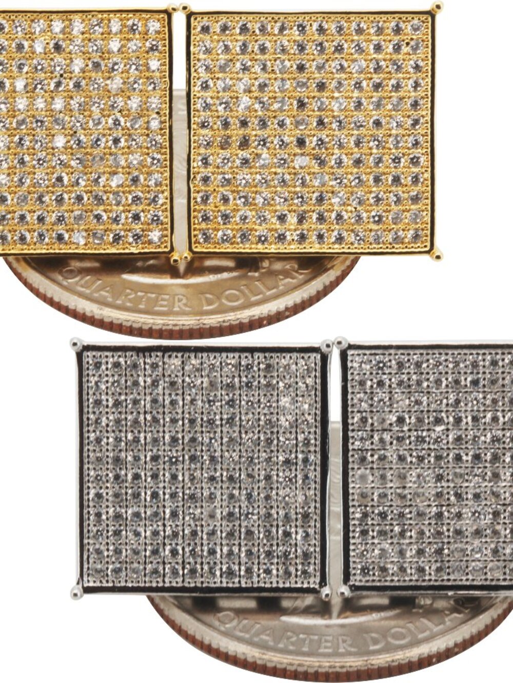 925 Sterling Silver 14k Gold Vermeil AAA CZ 16mm Pavé Square Stud Earrings